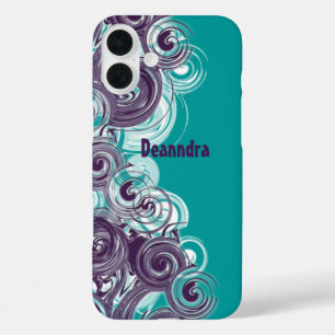 Coques iPhone 16 Plus Nom personnalisé Abstrait Purple Blanc Rouleau Pur