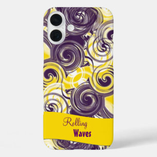 Coques iPhone 16 Plus Nom personnalisé Abstrait Violet Jaune Vague roula