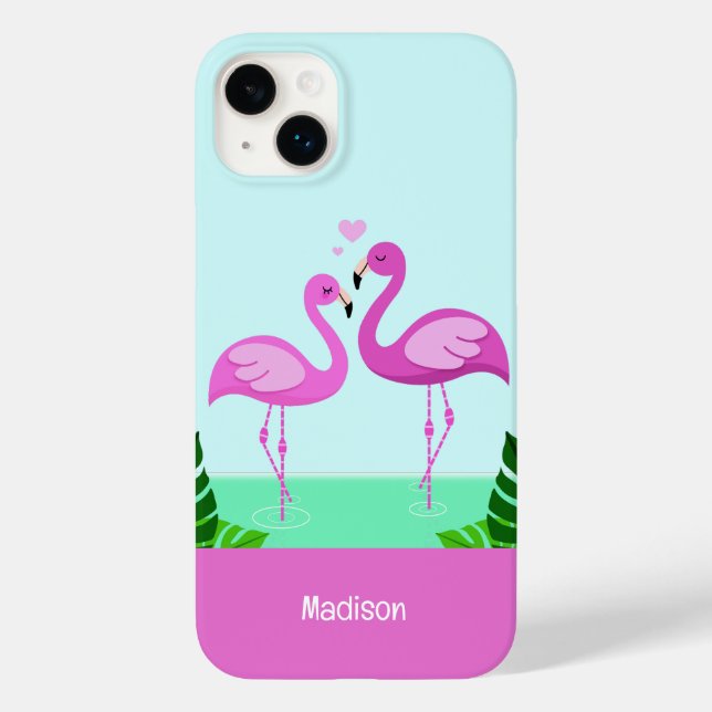 Coques Case-Mate iPhone Nom personnalisé Amour Flamant rose (Verso)