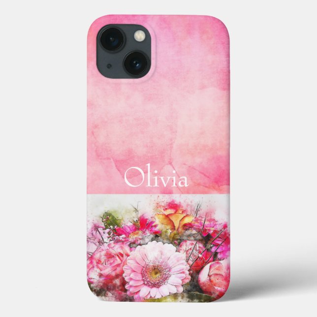 Coques Case-Mate iPhone Nom personnalisé Aquarelle Floral (Verso)