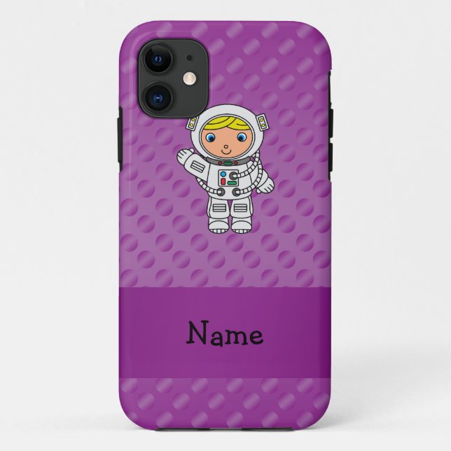 Coques Case-Mate iPhone Nom personnalisé astronaute violet pois (Dos)
