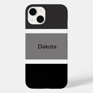 Coque Pour iPhone 14 Nom personnalisé avec rayure moderne grise noire e