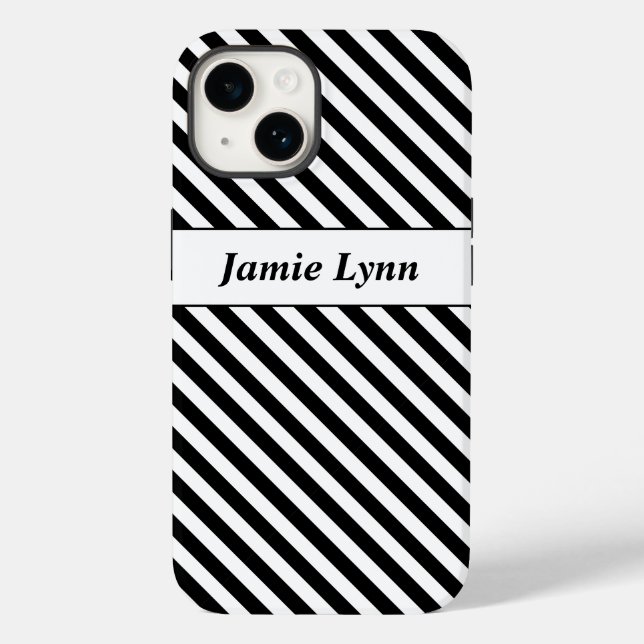 Coques Case-Mate iPhone Nom personnalisé Bandes noires/blanches (Verso)