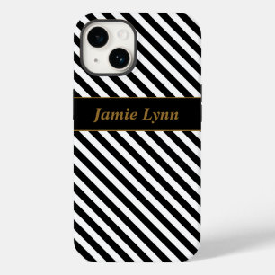 Coque Pour iPhone 14 Nom personnalisé Bandes noires/blanches