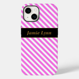 Coque Pour iPhone 14 Nom personnalisé Bandes roses/blanches