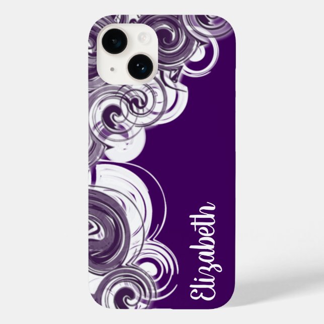 Coques Case-Mate iPhone Nom personnalisé blanc Motif spiral violet Abstrai (Verso)
