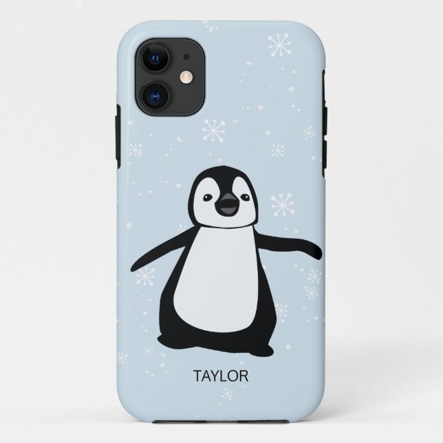 Coques Case-Mate iPhone Nom personnalisé bleu Cute Penguin Neige (Dos)