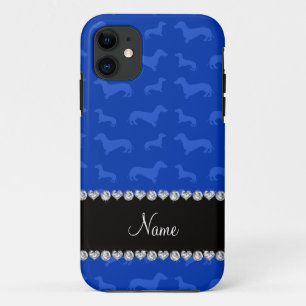 Coques Pour iPhone Nom personnalisé bleu dachshund bande cardiaque no