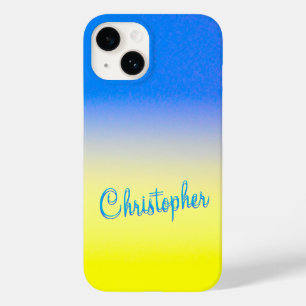 Coque Pour iPhone 14 Nom personnalisé bleu jaune Ukraine Script inspiré