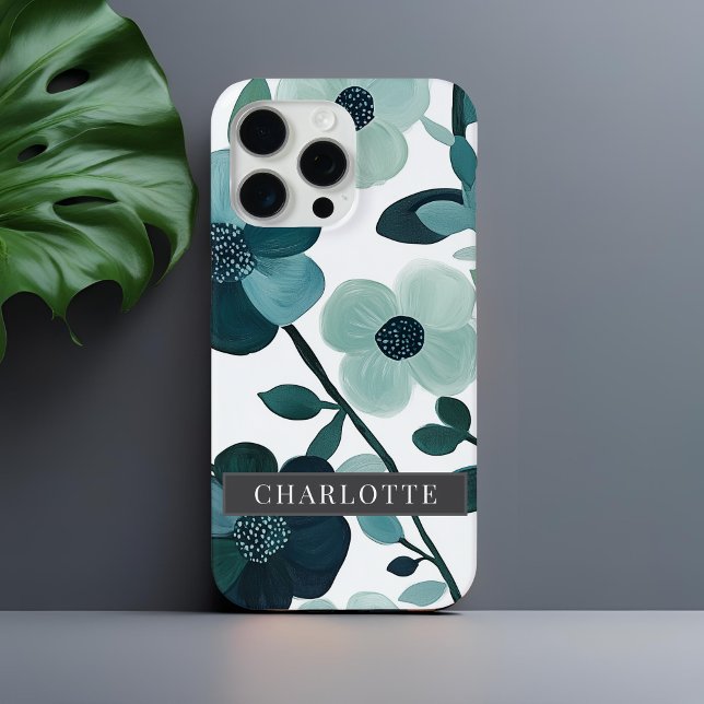 Coques Case-Mate iPhone Nom personnalisé Blue Aqua Floral Vines (Créateur téléchargé)