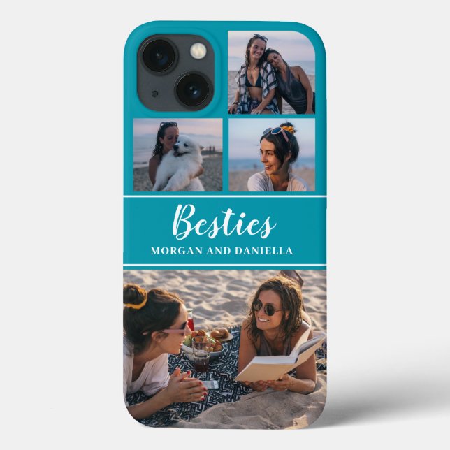Coques Case-Mate iPhone Nom personnalisé Blue Best Friends Photo Collage (Verso)