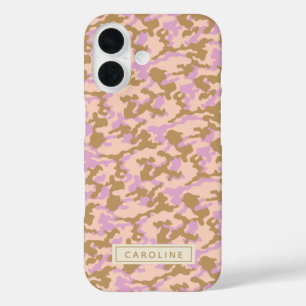 Coque Pour iPhone 16 Nom personnalisé Camouflage rose Brown Camo Chic