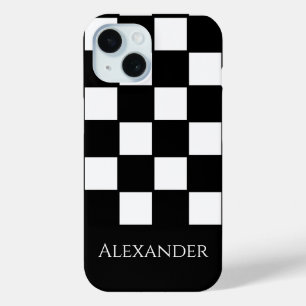 Coque Pour iPhone 15 Nom personnalisé Chèque noir et blanc