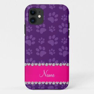 Coques Pour iPhone Nom personnalisé chien violet empreintes de pattes