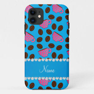 Coques Pour iPhone Nom personnalisé ciel bleu rose tasses à café bean