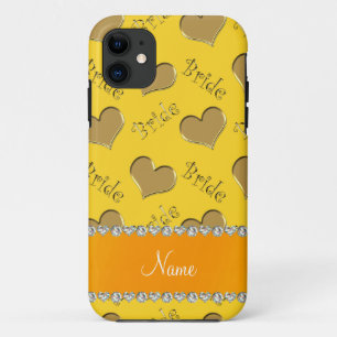 Coque Case-Mate Pour iPhone Nom personnalisé coeur de mariée jaune or jaune
