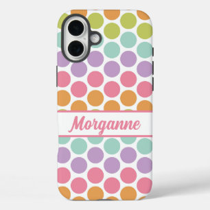 Coques iPhone 16 Plus Nom personnalisé Colorant Pastel Dot Motif