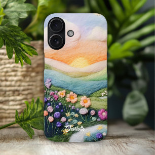 Coque Pour iPhone 16 Nom personnalisé Coucher de soleil Floral Moderne 