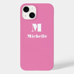 Coque Pour iPhone 14 Nom personnalisé Couleur solide initiale rose
