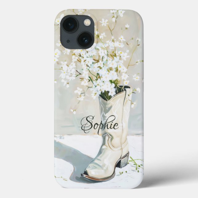 Coques Case-Mate iPhone Nom Personnalisé Cowgirl Boot With Flowers Peintur (Verso)