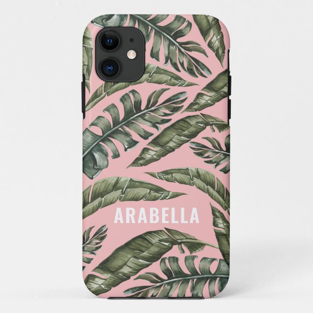 Coques Case-Mate iPhone Nom personnalisé de la feuille tropicale (Dos)