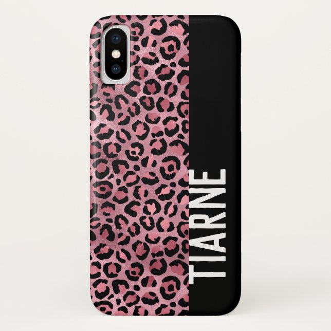 Coques Case-Mate iPhone Nom personnalisé de l'Empreinte de léopard noir ro (Dos)