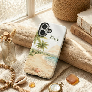 Coque Pour iPhone 16 Nom personnalisé de plage à l'aquarelle esthétique