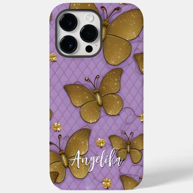Coques Case-Mate iPhone Nom personnalisé des papillons Gold (Verso)