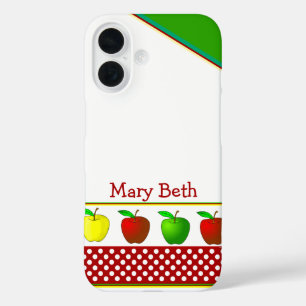 Coque Pour iPhone 16 Nom personnalisé des pommes colorées de l'enseigna