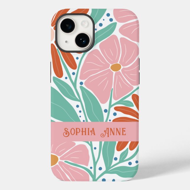Coques Case-Mate iPhone Nom personnalisé du modèle floral rétro (Verso)
