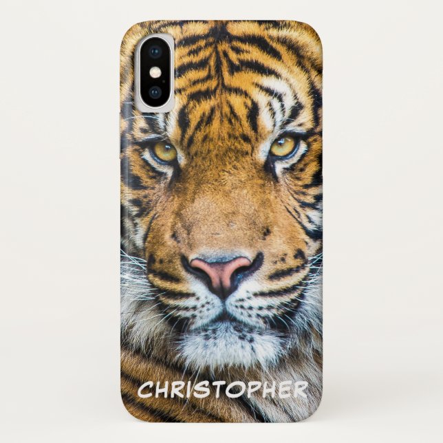 Coques Case-Mate iPhone Nom personnalisé du visage du tigre (Dos)