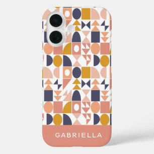 Coque Pour iPhone 16 Nom personnalisé Earthy Geometry Boho Stylish