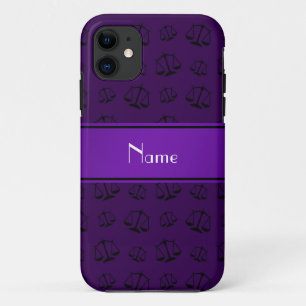 Coque iPhone 11 Nom personnalisé échelle de justice violette