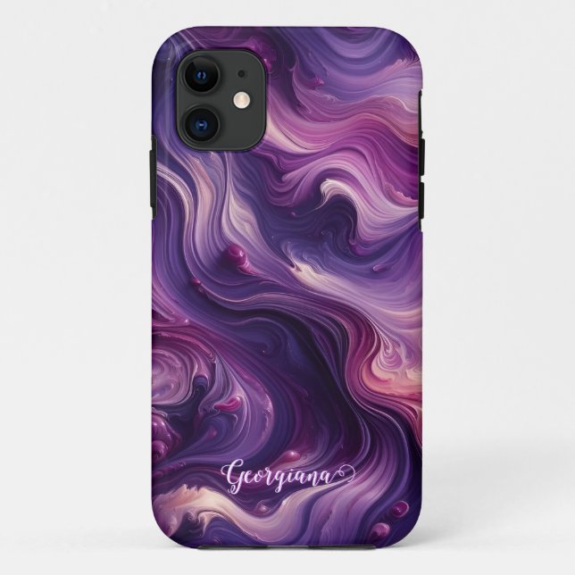 Coques Case-Mate iPhone Nom personnalisé Effet peinture violet vibrant (Dos)