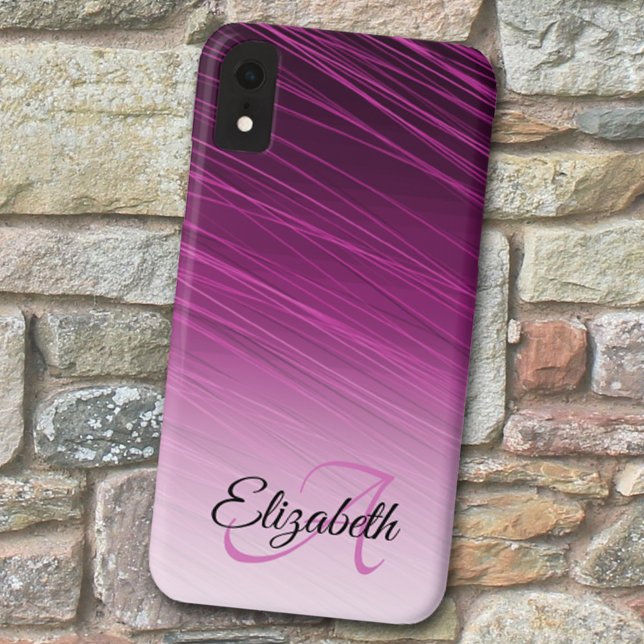 Coques Case-Mate iPhone Nom Personnalisé Élégant Monogram Purple Ombre Str (Créateur téléchargé)