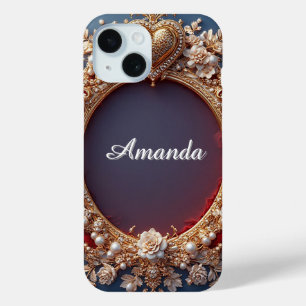 Coque Pour iPhone 15 Nom personnalisé Elegant Pearl Heart Glow ✨ Romant