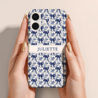 Nom personnalisé Elégant Vintage Floral Blue Bows