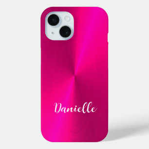 Coque Pour iPhone 15 Nom personnalisé en faux métal rose