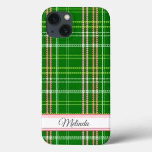 Case-Mate iPhone Case Nom personnalisé en points verts et roses modernes