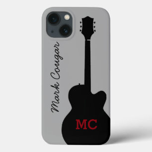 Coques Pour iPhone nom personnalisé et initiales black rock guitare