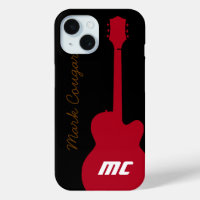 nom personnalisé et initiales guitare rock rouge
