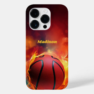 Coque Pour iPhone 14 Pro Nom personnalisé Flaming Basketball