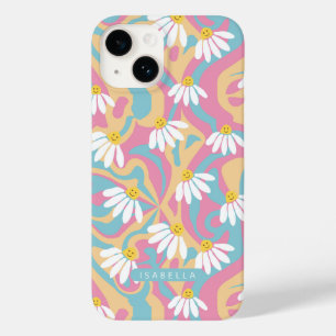Coque Pour iPhone 14 Nom personnalisé Fleur de Daisy Psychedelique Groo