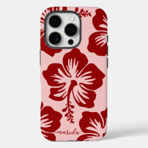 Coques iPhone 16 Pro Nom personnalisé Fleur d'Hibiscus Tropical 
