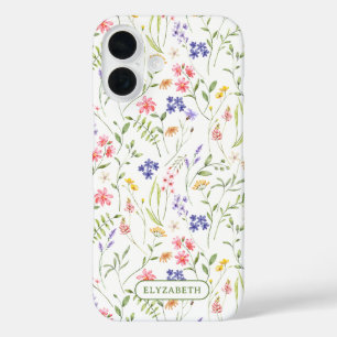 Coque Pour iPhone 16 Nom personnalisé fleur sauvage Blanc