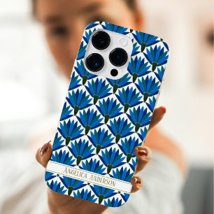 Coque Pour iPhone 14 Pro Nom personnalisé Fleurs bleues