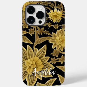 Coque Pour Pour iPhone 14 Pro Max Nom personnalisé Floral Black Gold