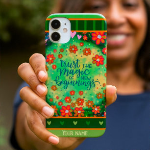 Coques iPhone 16 Plus Nom personnalisé Floral Green Nouveaux débuts