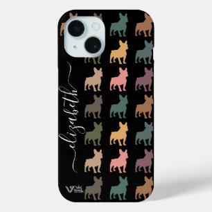 Coque Pour iPhone 15 Nom personnalisé French Bulldog Floral Rétro Vinta