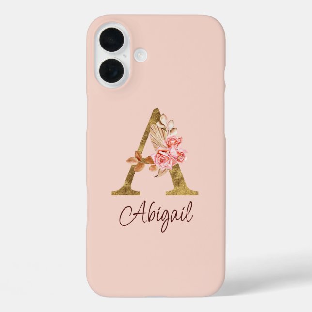 Coques Case-Mate iPhone Nom personnalisé Gold Foil Blush Rose Lettre A (Verso)